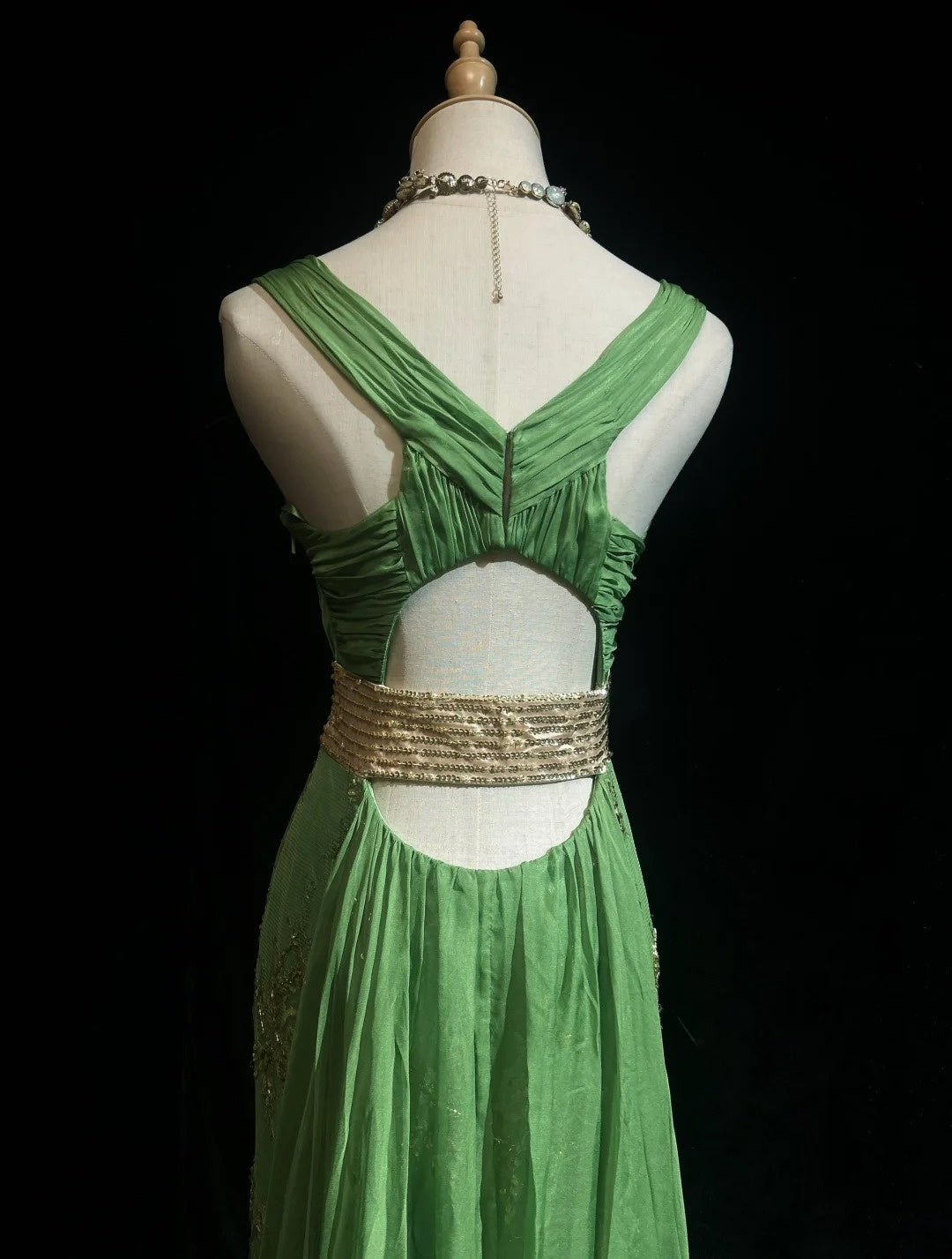 Robes de bal vintage sirène col en V mousseline verte avec perles appliquées années 80 longue robe de soirée N2732