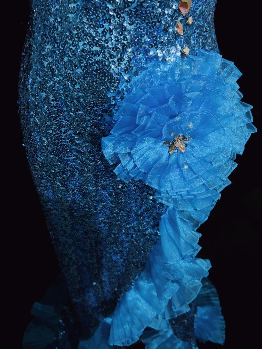Inspiration Robes de bal vintage Sirène Cœur Bleu Royal Pailletée Longue Années 90 Avec Perles Robes de soirée N3390
