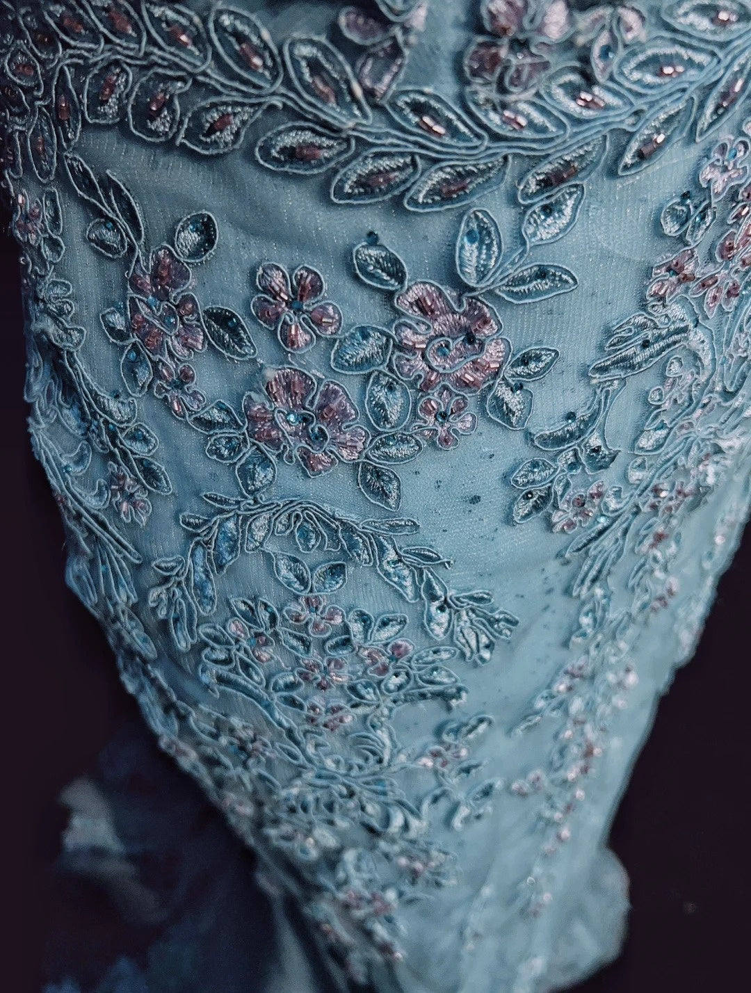 Inspiration Robes de bal vintage Sirène Col en V Bleu ciel clair Longues années 1990 avec appliques de dentelle Robes de soirée N3359