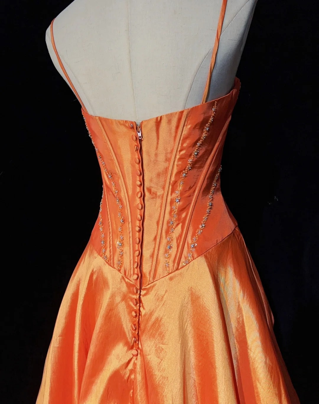 Timeless Prom Dresses Ball Gown Spaghetti Strap Orange Taffeta With Beading Cape Evening Outfits N3239