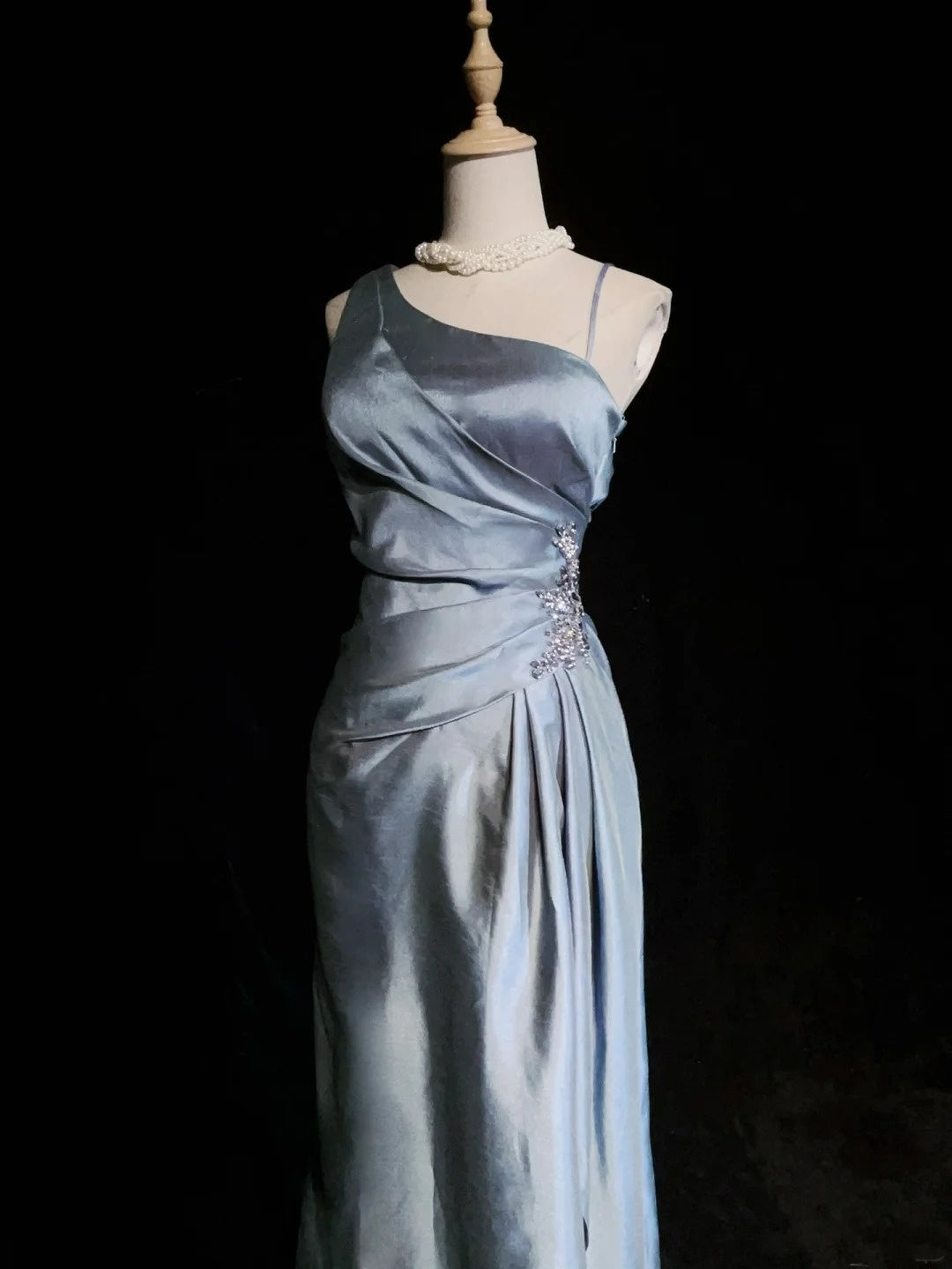 Robes de bal élégantes coupe trapèze, une épaule, en satin lavande avec volants, longue robe de soirée N2911