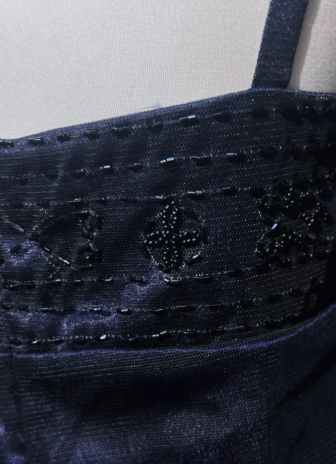 Robes de bal vintage en tulle bleu marine coupe trapèze avec bretelles spaghetti style années 80, ornées de perles, longues tenues de soirée formelles N3871