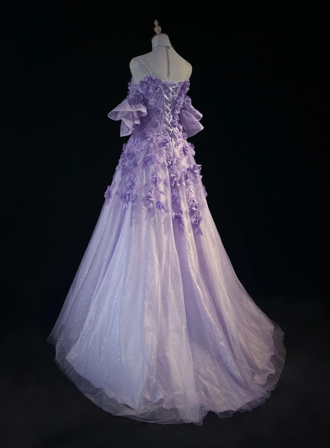 Robes de bal de princesse avec fleurs 3D, épaules dénudées, lilas, tenues de soirée formelles N3894