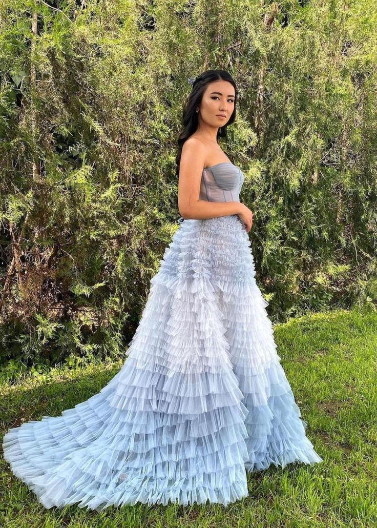 Robe de bal bustier cœur à volants en tulle long, robe de soirée pour les 15-16 ans, AB1754