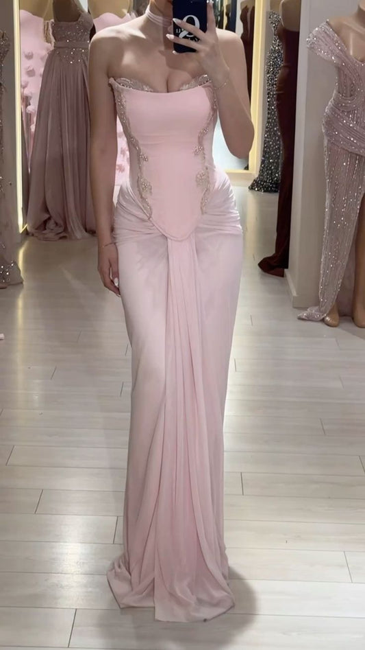 Sexy Schimmerndes Abendkleid Trägerlos Ärmellos Pink Ballkleider Meerjungfrau Bodycon Für Damen N4063
