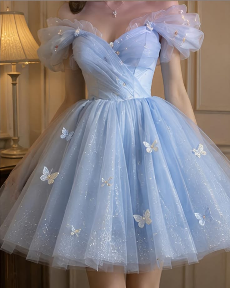 Cute Hoco Dress Homecoming Dresses Ball Gown Off The Shoulder Light Sky Blue Birthday Party Gown RB6317