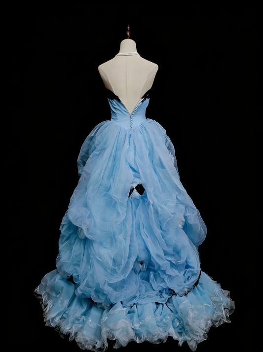 Cute Ball Gown Strapless Blue Organza Sweet 16 Dresses Quinceanera Dress N2142
