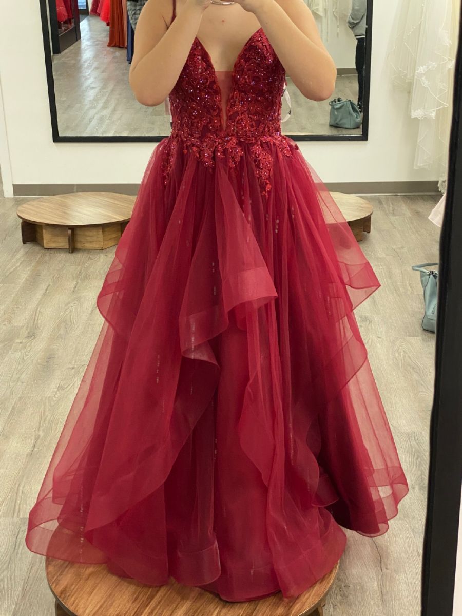 Ballkleid, Abiballkleid, Damen, Spaghettiträger, Burgunderrot, Tüll, langes formelles Abendkleid, AB1777