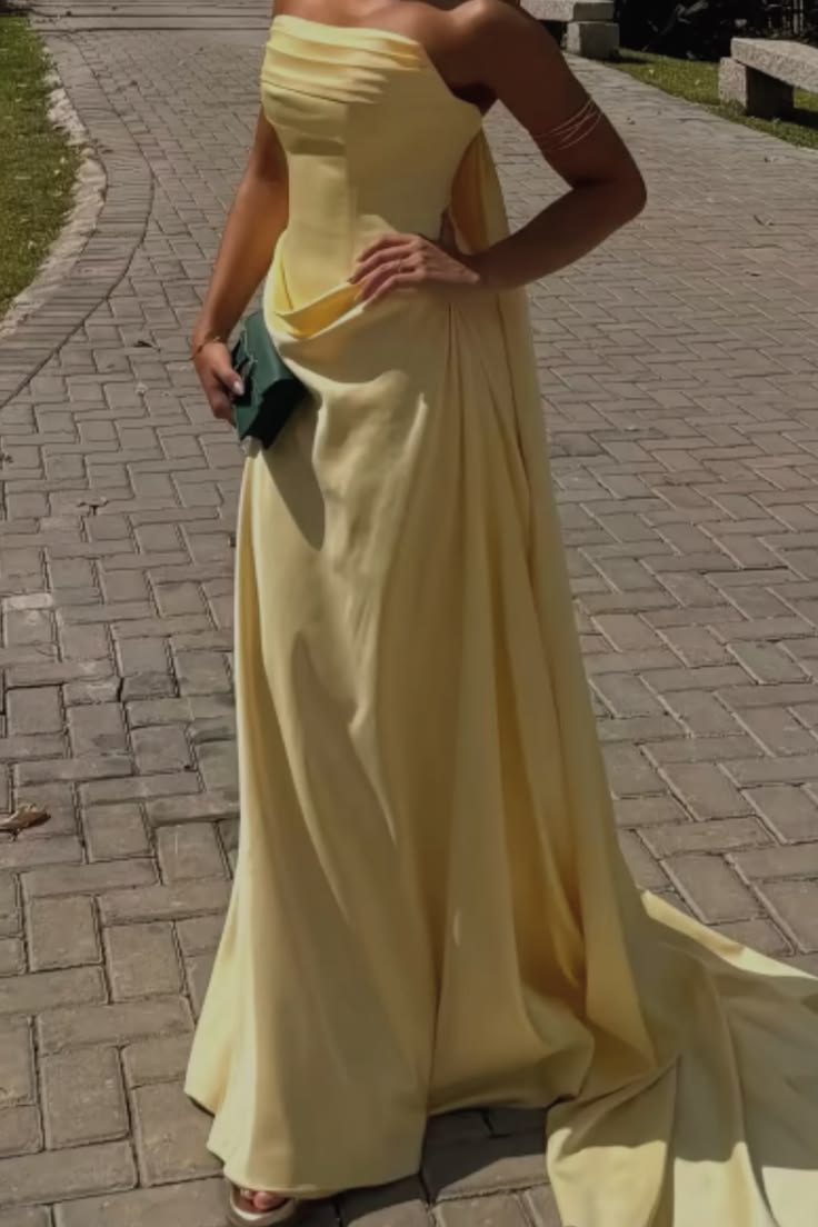 Élégante robe de bal bustier jaune sans manches en mousseline de soie pour femmes, filles, adolescentes N2275