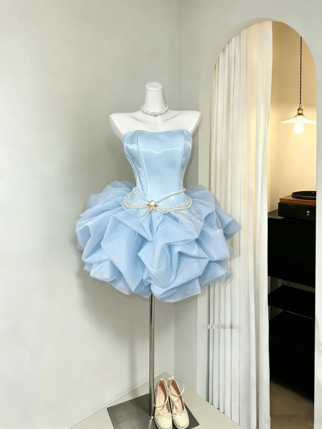 Robe de bal bustier bleu ciel doux pour adolescentes, courte, mini, inspiration pour les 18 ans, robes de rentrée scolaire RB3981