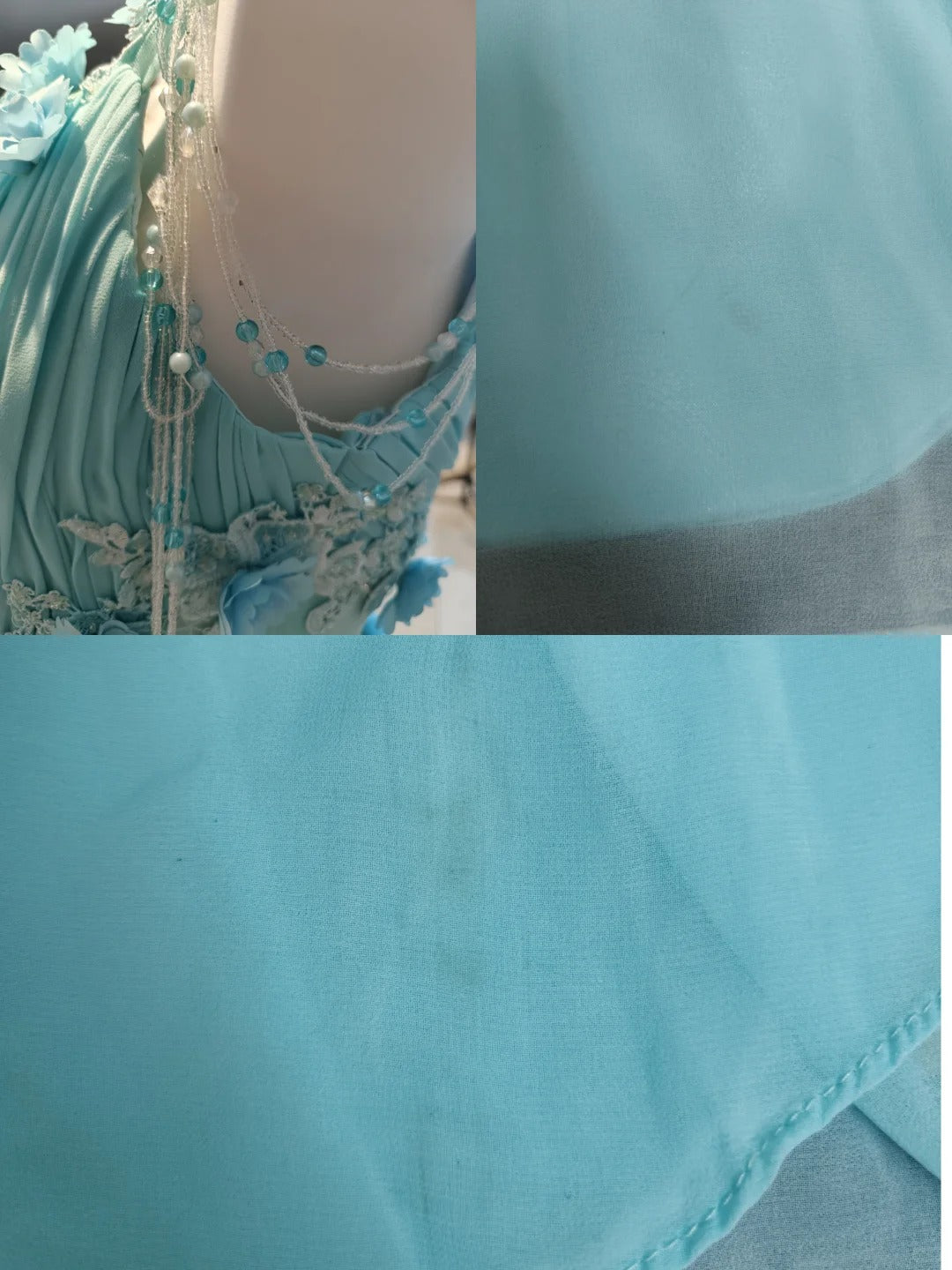 Robes de bal vintage trapèze asymétriques en mousseline bleue des années 80 avec fleurs longues tenues de soirée formelles N4217