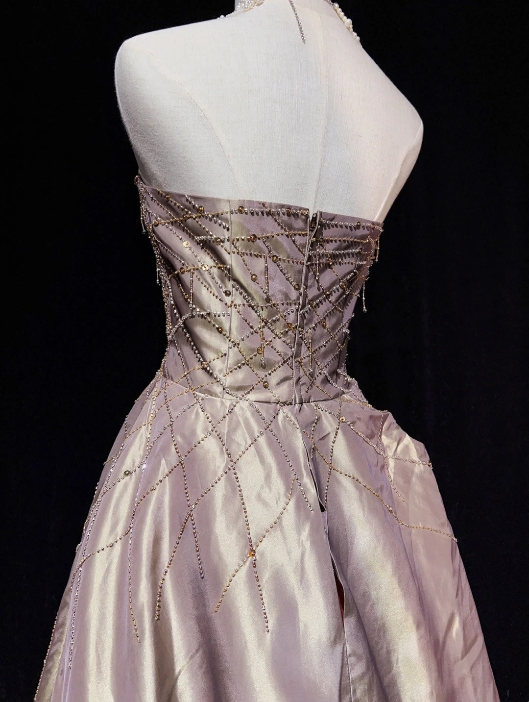 Robes de bal vintage pour le bal de fin d'année, bustier en satin rose poudré des années 80 avec perles, longues tenues de soirée formelles N3870