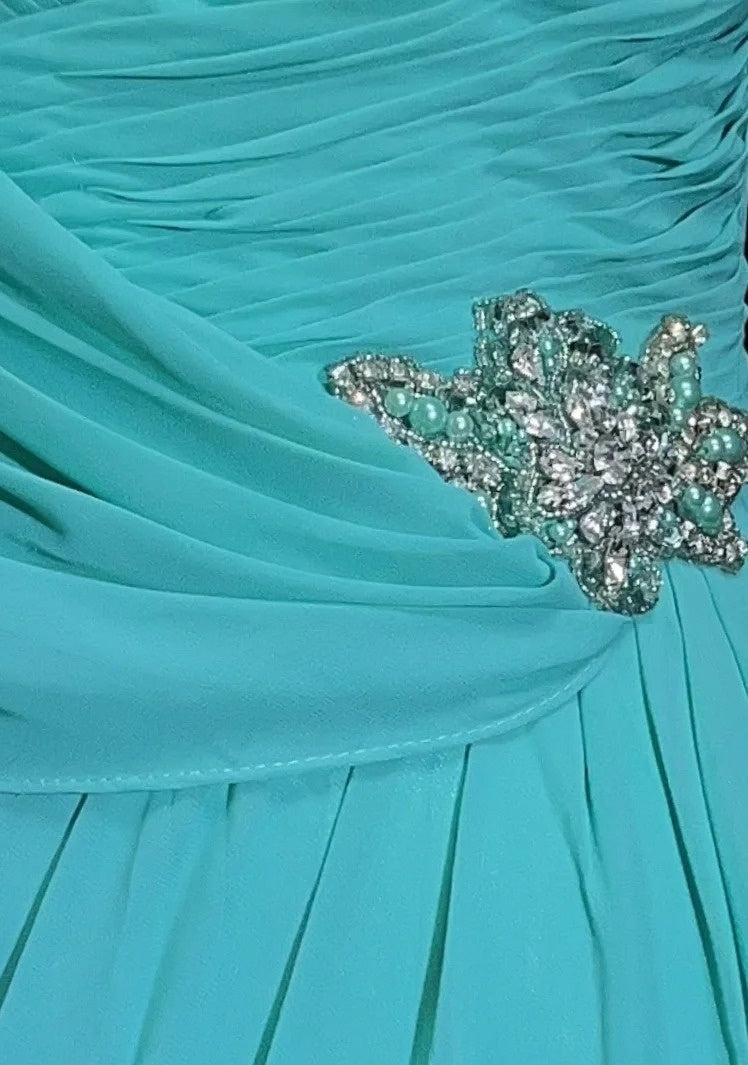 Vintage Abschlussballkleider Meerjungfrau One Shoulder Blau Chiffon 80er Lang Festliches Kleid N2758