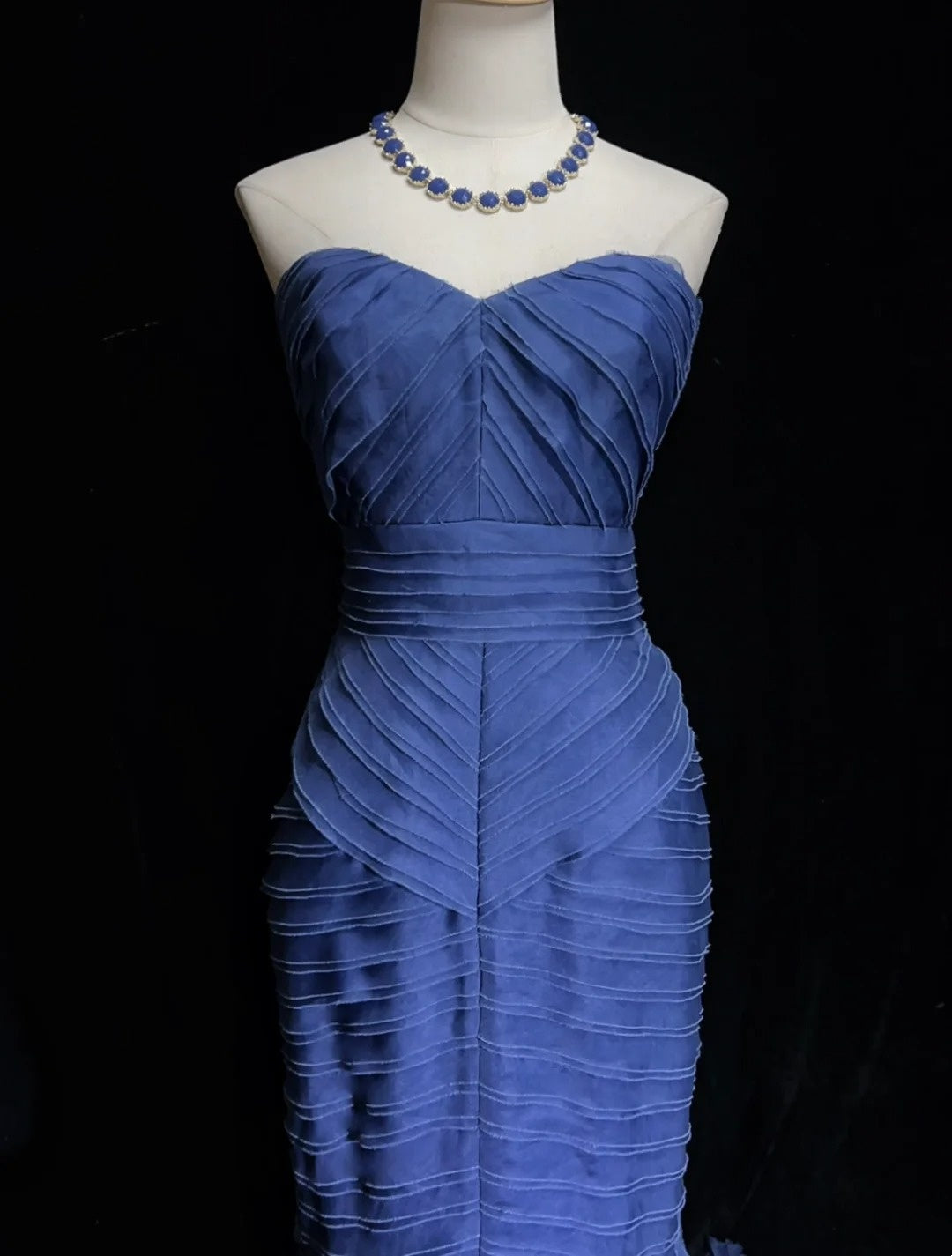 Robes de bal vintage sirène bustier bleu marine satin avec couches superposées longue robe de soirée années 90 N2906