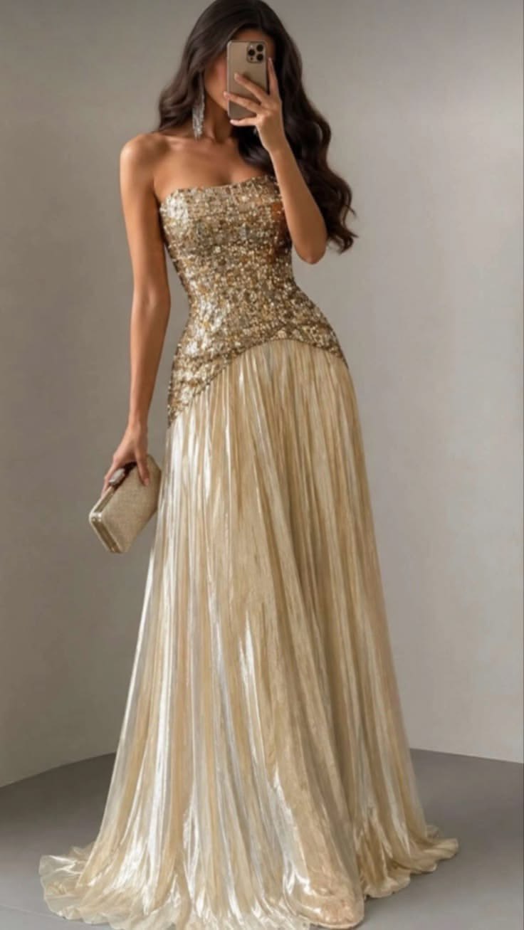 Champagne Prom Dresses Inspiration A line Strapless Satin Evening Gown Long Gala Formal Dress RC1486