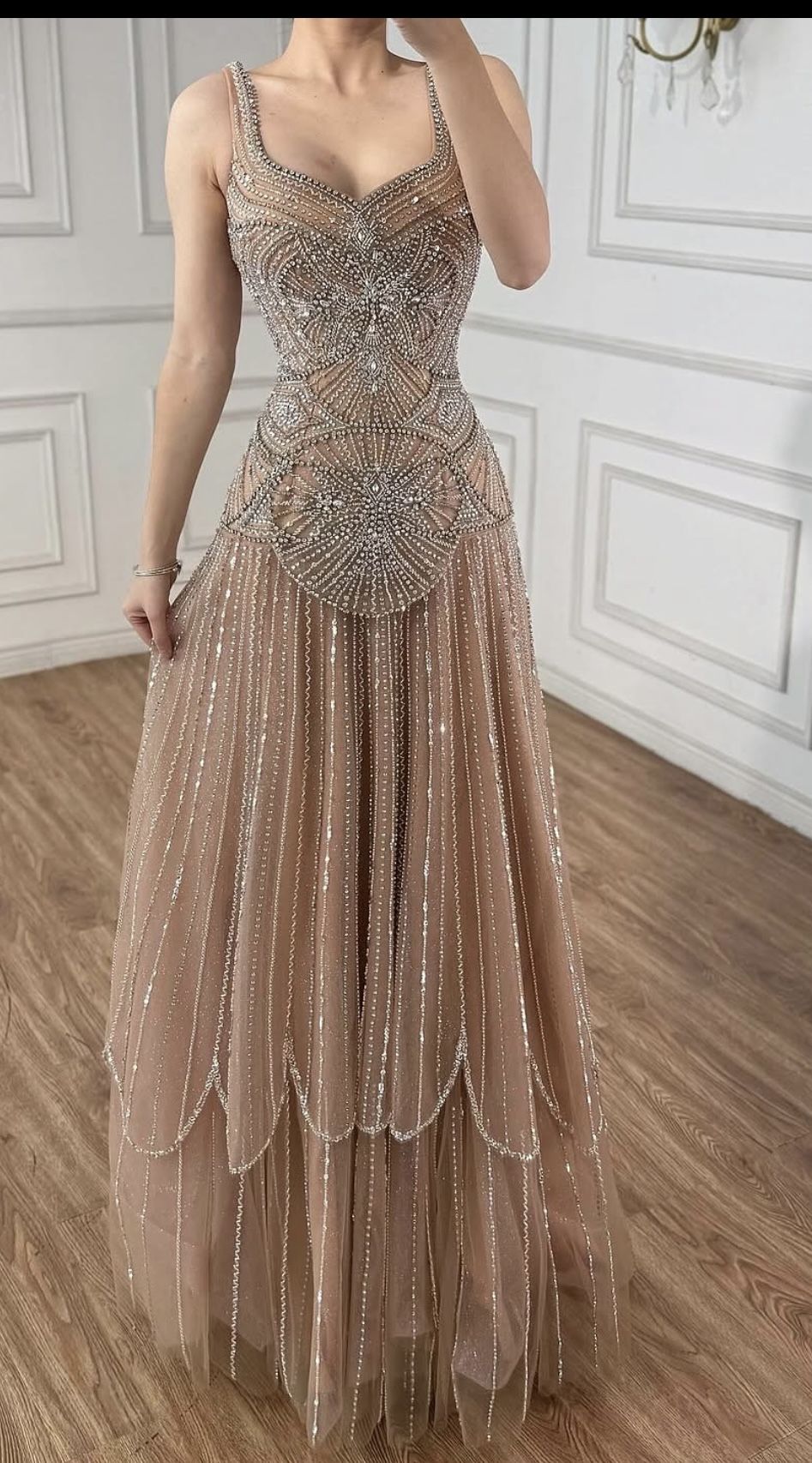 Sexy sirène Champagne avec cristaux, sequins, longues robes de soirée, robe de bal pour femmes AB2556