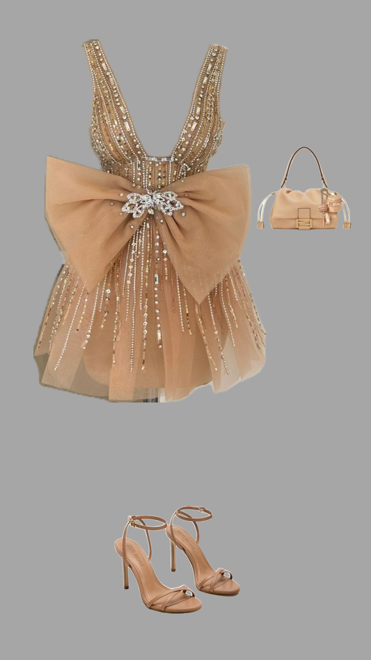 Sparkling Champagne Mini Dress Homecoming Dresses 2026 A line V Neckline Birthday Cocktail Outfits RB6296