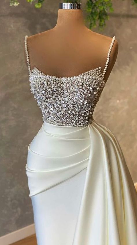 Robe de bal ivoire ornée de perles, robe de soirée formelle AB975