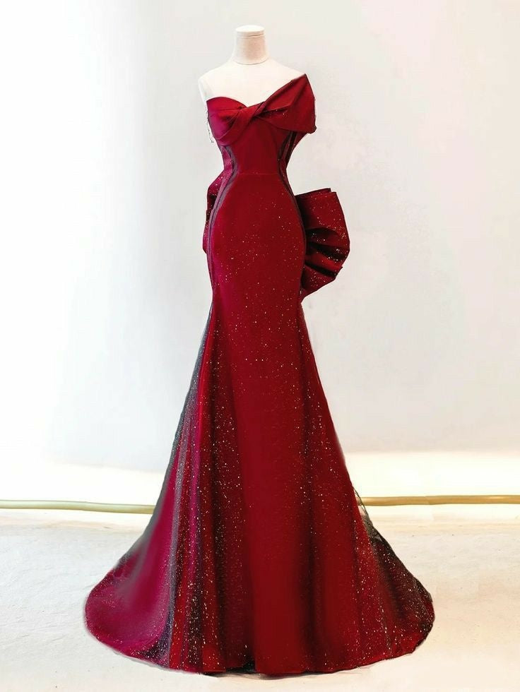 Robe de soirée sirène rouge à décolleté cœur, style sexy, avec plis, longue robe de bal AB2108