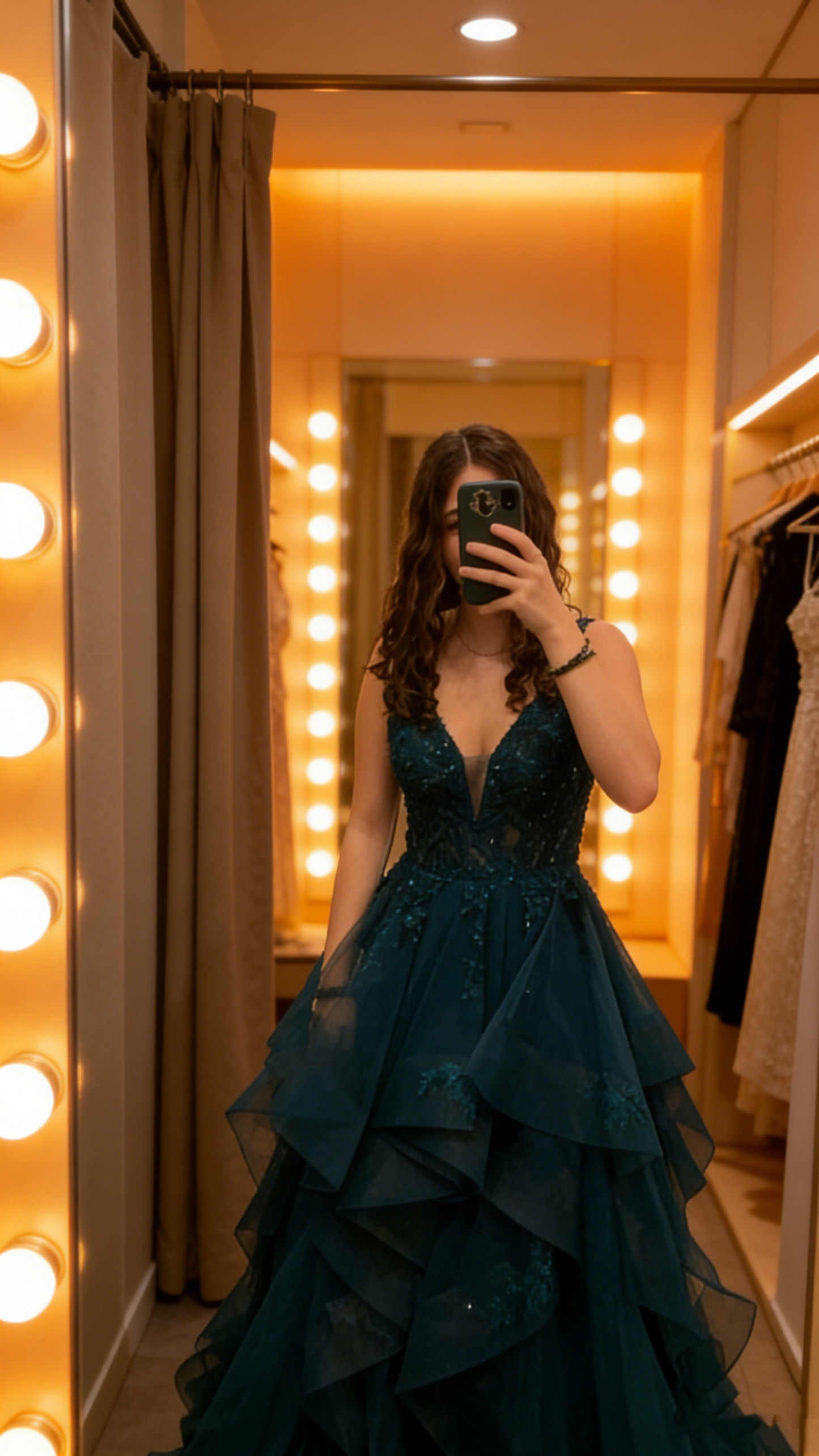 Elegantes Ballkleid mit V-Ausschnitt, dunkelgrünem Tüll und Applikationen, Abiballkleid, Partykleid, langes Abendkleid AB2153