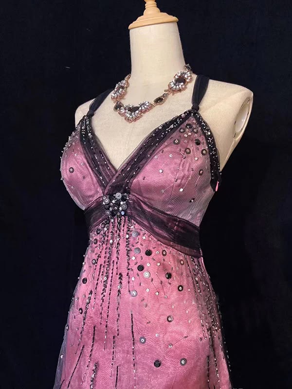 Vintage Tulle Beaded A Line Birthday Dress Spaghetti Straps Homecoming Dress Cocktail Dress RB6238