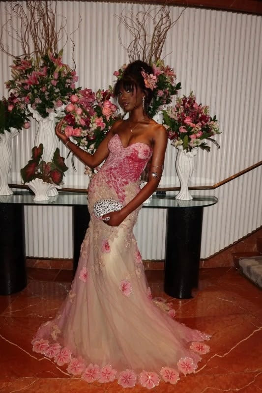 Sexy Mermaid Sweetheart Tulle Champagne Pink Long Prom Dress Inspiration Party For Teens Girls Formal Dresses RB8679
