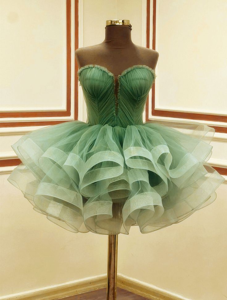 Robe de bal fantaisie en tulle vert, mini courte, pour fête de rentrée ou d'anniversaire, Robes de retour à la maison RB4099