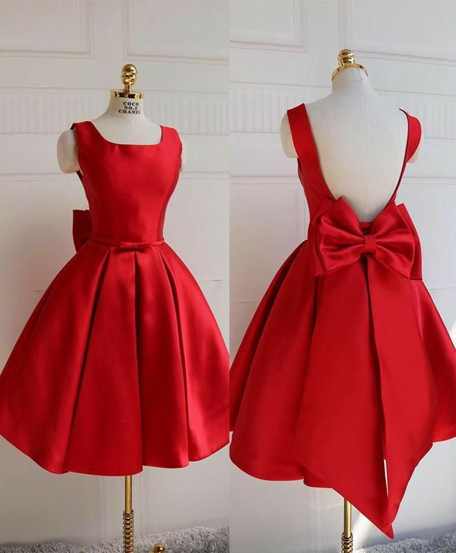 Elegant Party Dress Ideas for Women Ball Gown Red Satin Homecoming Dresses Inspo Hoco Outfits RB8756