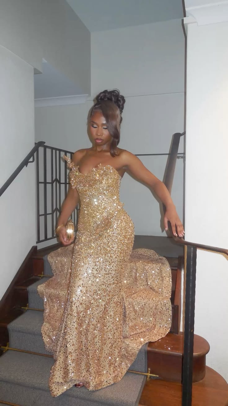 Evening Gown | Aesthetic Princess Gold Prom Dress Fairytale Mermaid Sweetheart Long Formal Dresses RC1338