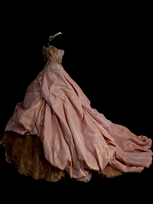 Bezauberndes, trägerloses, rosafarbenes Ballkleid für Sweet 16, Quinceañera, aus Taft mit 3D-Blumen, lang, 15 Vestidos De Fiesta N1251