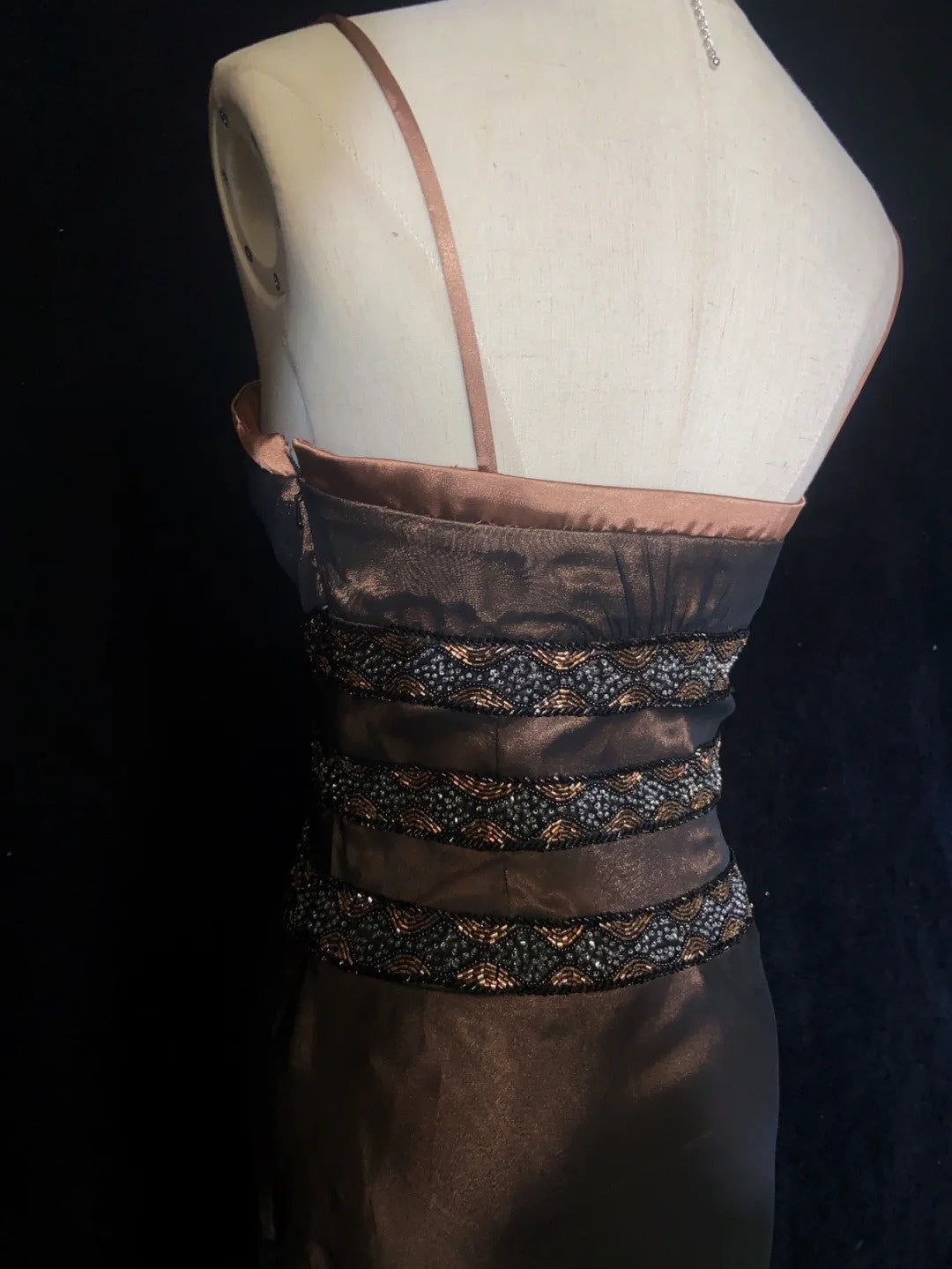 Robes de bal vintage Bretelles fines Sirène Satin marron Mousseline noire Longues tenues de soirée N3861