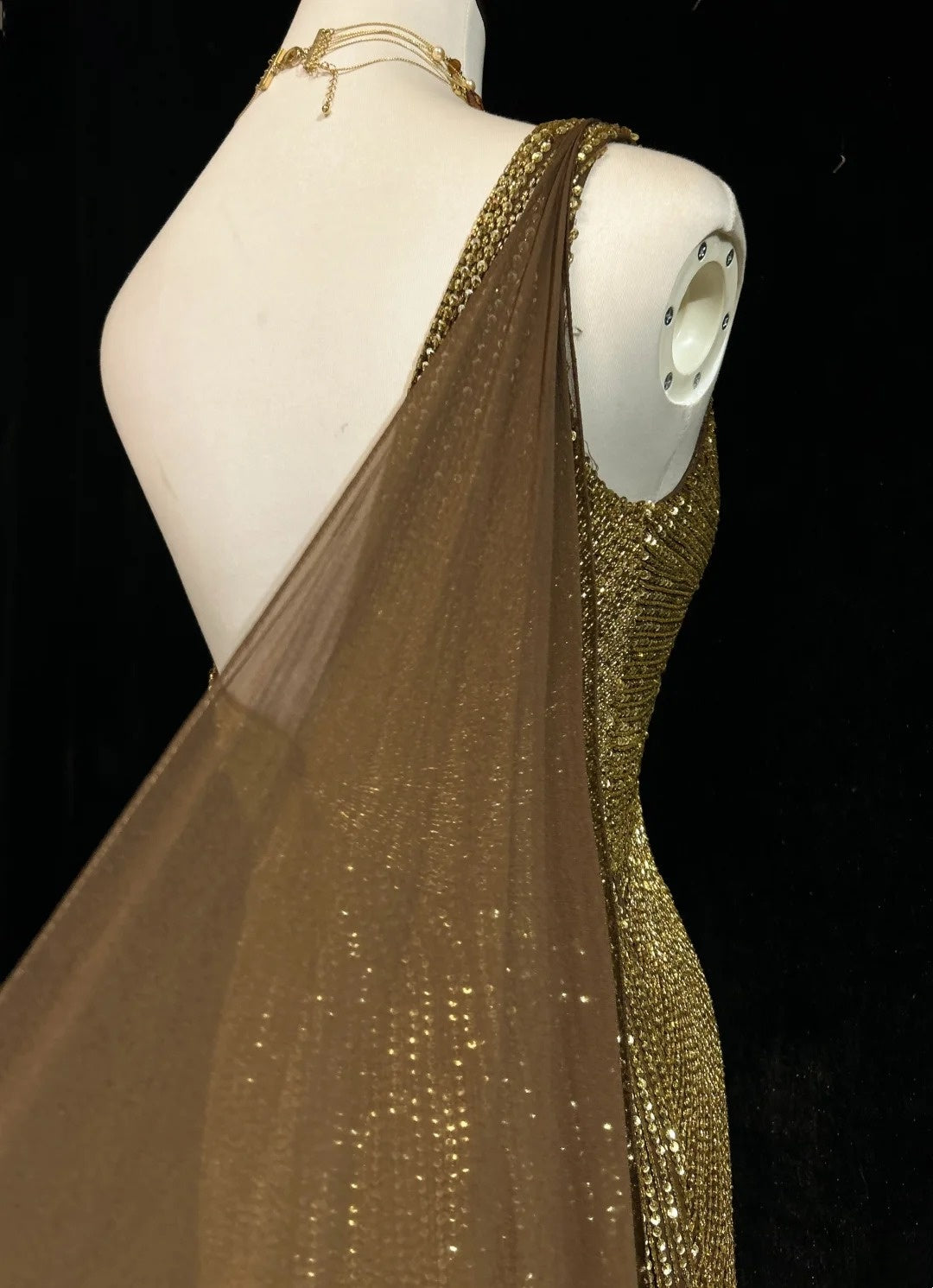 Robe de soirée sirène vintage des années 2000 à une épaule, à sequins dorés, longue robe de bal étincelante N2574