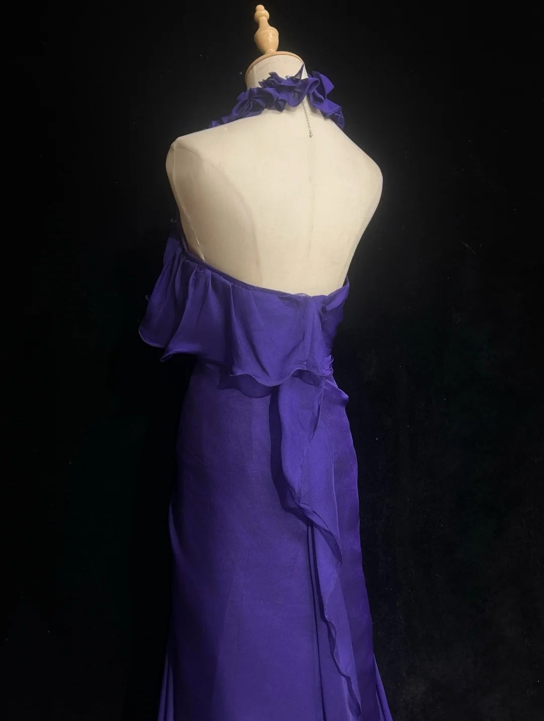 Robes de bal vintage des années 1960 Sirène Col en V Mousseline de soie violette avec longue robe de bal à volants N3110