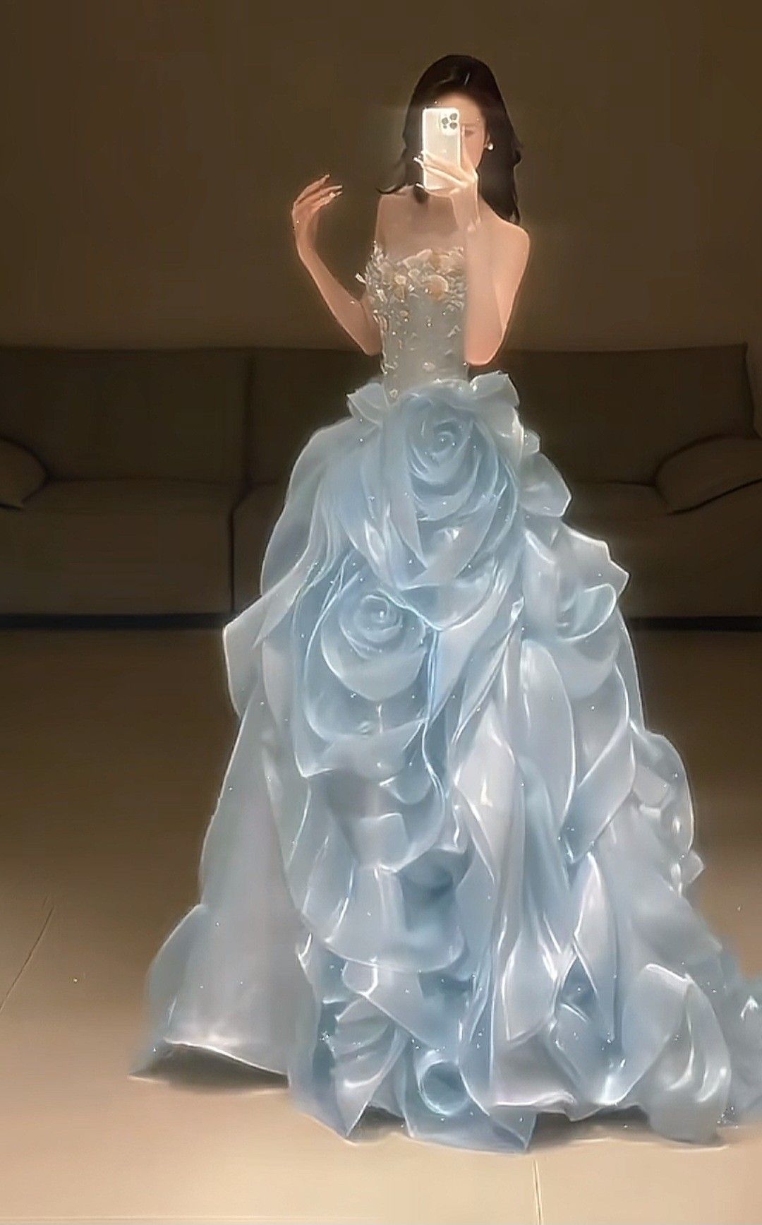 Hellblaues, langes Vintage-Abendkleid für Damen, Modell AB1466