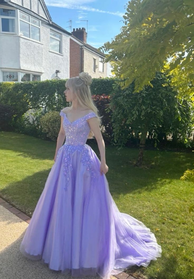 Fairy Lilac Prom Dress Ball Gown Off The Shoulder Princess Long Party Evening Formal Gown RC1158
