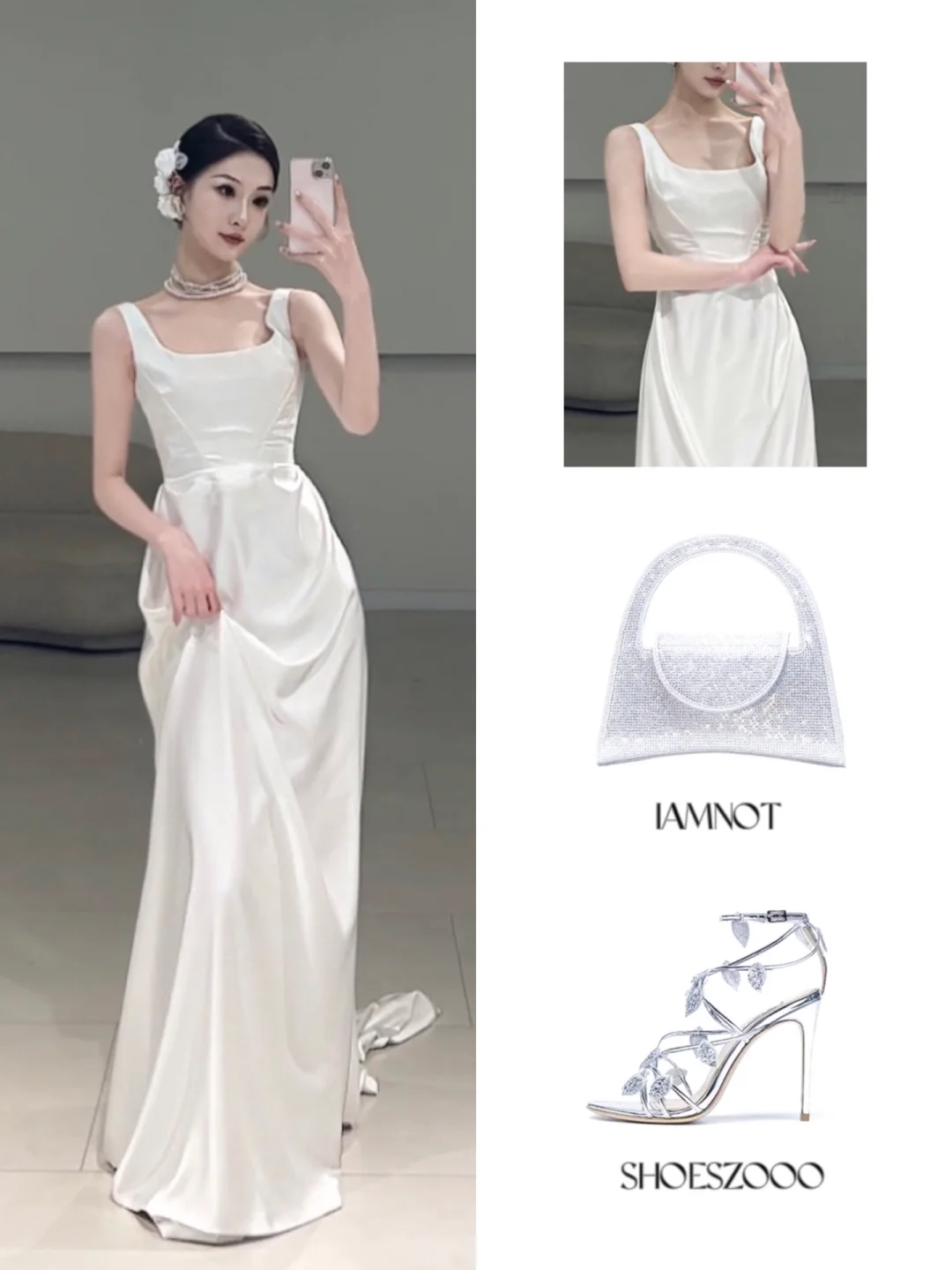 Robe de mariée longue en satin blanc, coupe trapèze, col carré, intemporelle, jolie robe de mariée formelle et mignonne, A101
