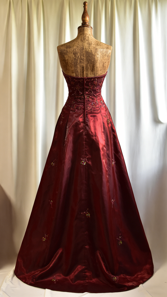 Vintage A-Linien-Kleid, trägerlos, burgunderrot, Satin, für Damen, Partykleid, formelles Ballkleid, Inspiration für den 22. Geburtstag, AB1370
