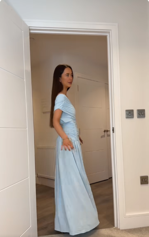 Cocktailkleid für Damen, Etuikleid mit One-Shoulder-Ausschnitt, plissiert und gerafft, hellblau, lang, für Abschlussfeiern, Ballkleider AB1872