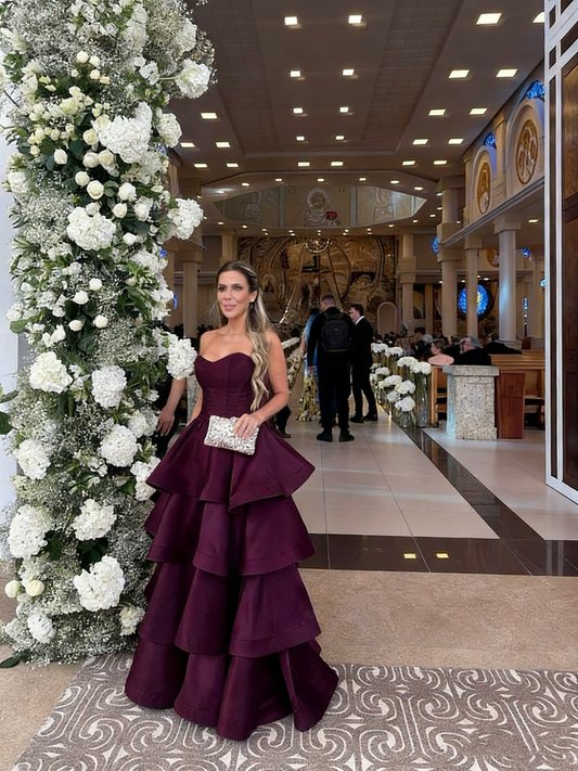 Elegantes Ballkleid mit Herzausschnitt, Satin, mehrlagig, lang, formell, für Abschlussball, Abendveranstaltung, Dinnerparty, AB2192