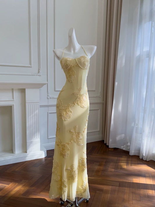 Robe de bal longue à bretelles spaghetti et imprimé floral, style fourreau, sexy et idéale pour les soirées entre adolescentes (AB2233)