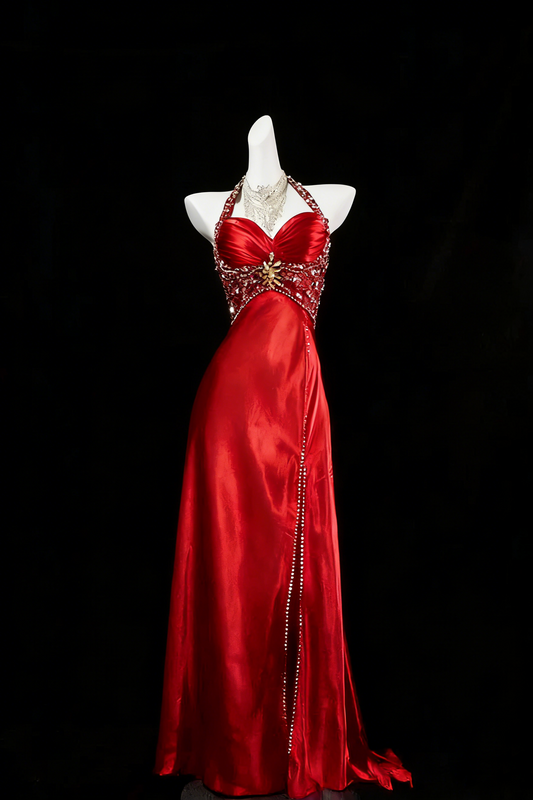 Luxuriöses, marineblaues Meerjungfrauen-Abendkleid mit Perlenbesatz und Schlitz, formelles Ballkleid für Partys AB328
