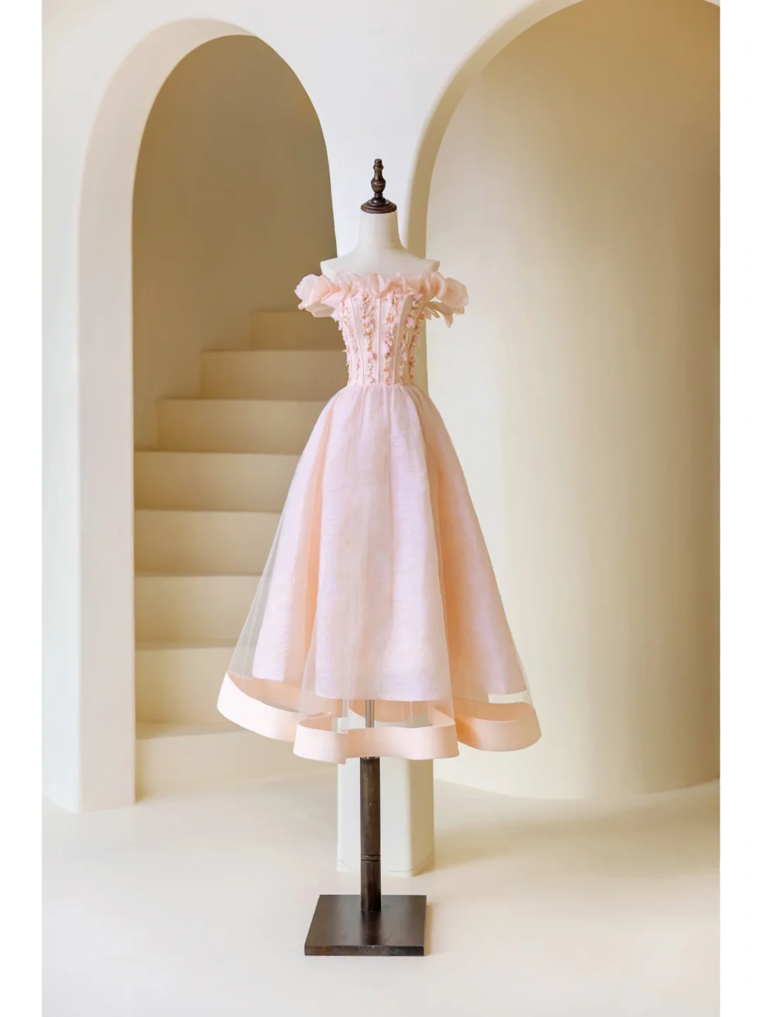 Robe de bal élégante en tulle rose à épaules dénudées, robe de soirée charmante, robe d'invitée de mariage tendance AB1016