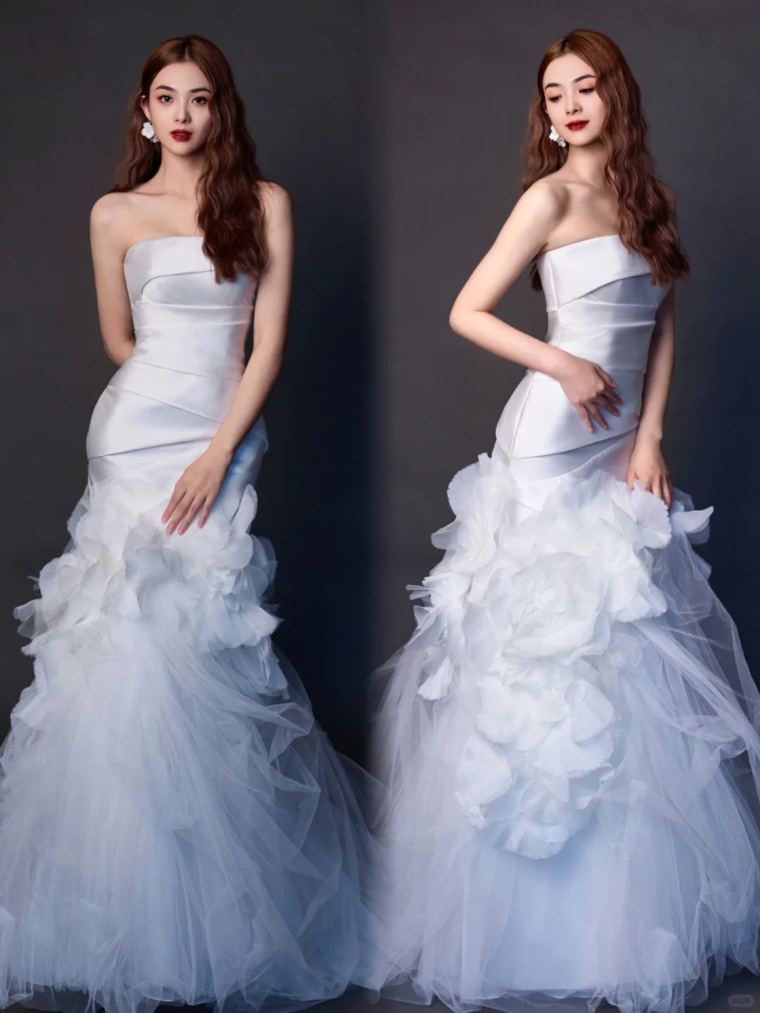 Damen-Brautkleid, trägerlos, ärmellos, plissiert, bodenlang, Meerjungfrauenstil, AB888