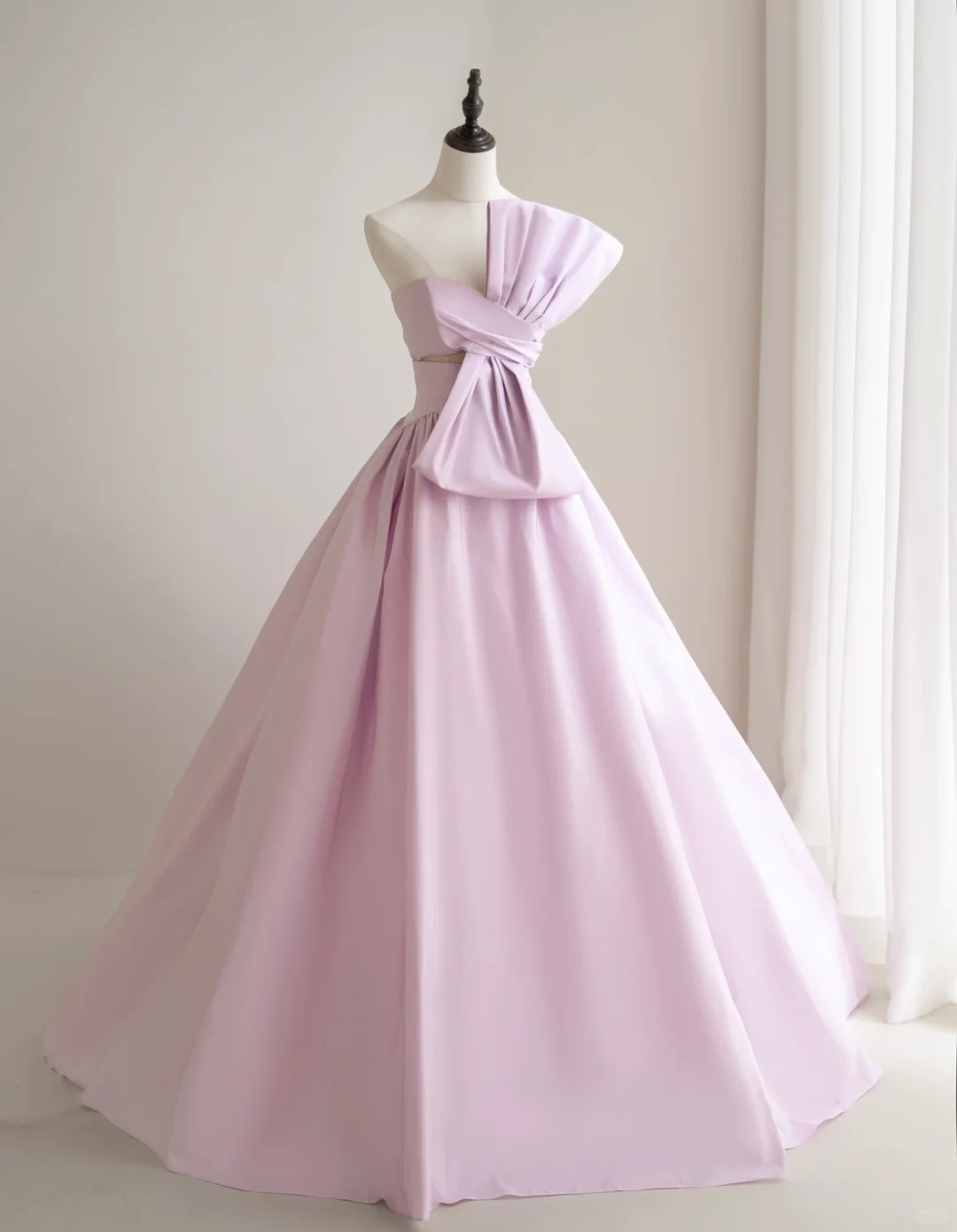 Elegantes, trägerloses, rosa Satin-Abendkleid, langes Partykleid AC018