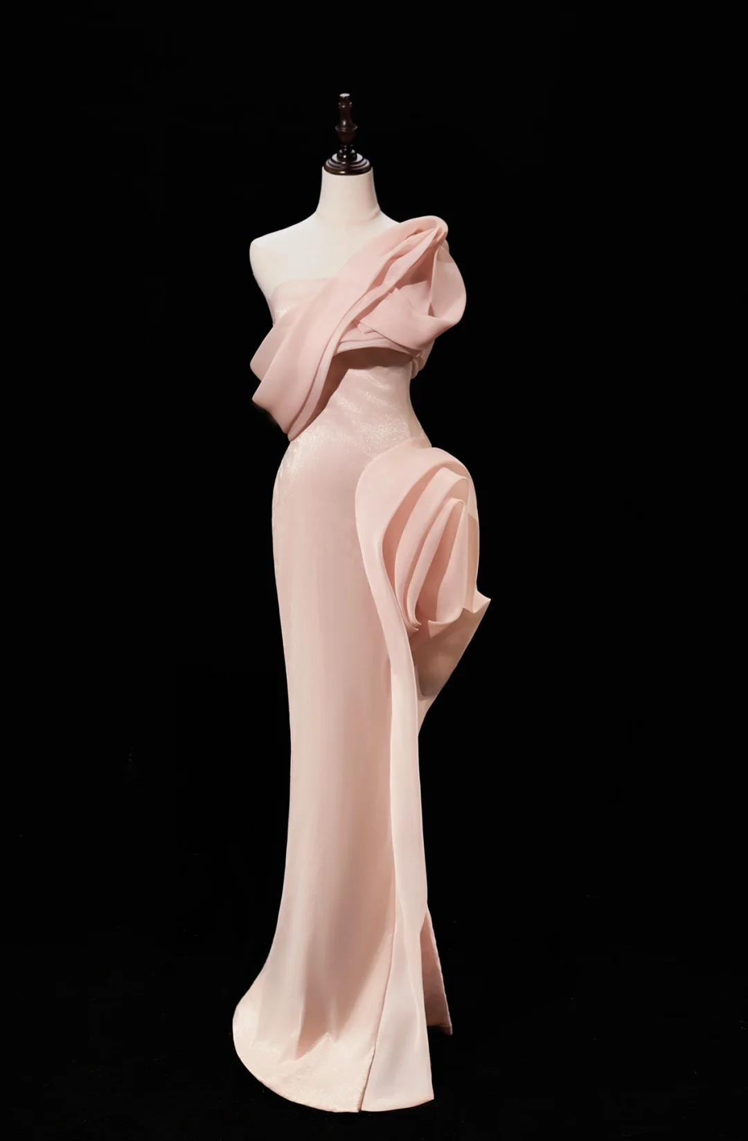 Elegantes, schulterfreies, langes Meerjungfrauen-Abendkleid aus rosafarbenem Organza für Teenager, formelles Abendkleid, Partykleid, Ballkleid AC26