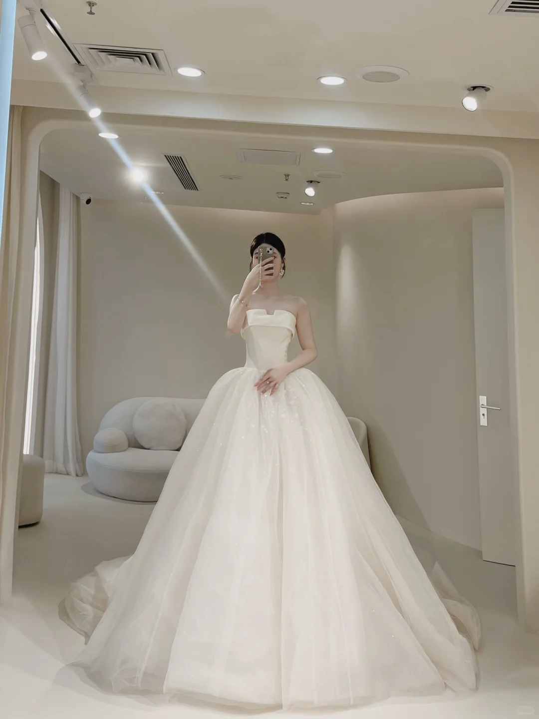 Damen-Ballkleid, trägerlos, plissiert, bodenlang, Brautkleid für die Braut AB1019