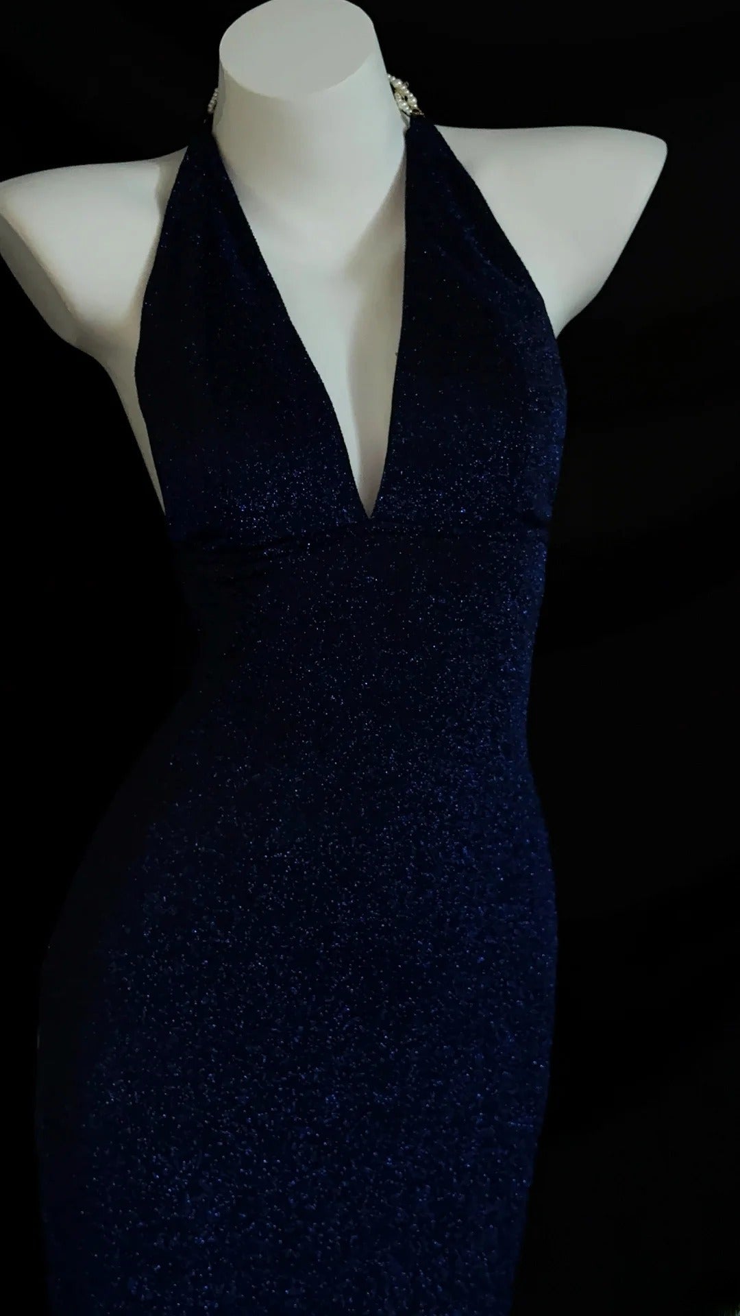 Glitter Prom Dresses Mermaid Halter Royal Blue Sequin Long Evening Formal Dress RB3346