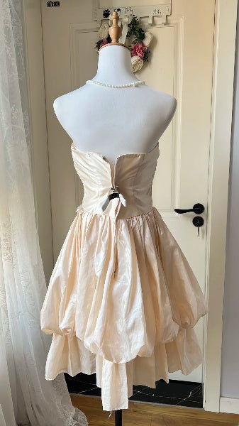 Sexy A-Linien Homecoming-Kleid mit Herzausschnitt, champagnerfarbenes Spitzen- und Satinkleid für Partys RC0374