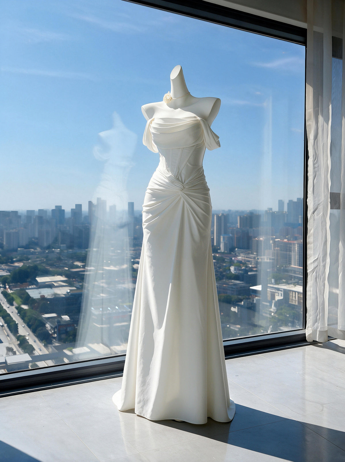 Wedding Dress Fairytale Mermaid Off The Shoulder White With Ruffled Satin Floor Length Bridal Gown RC0965