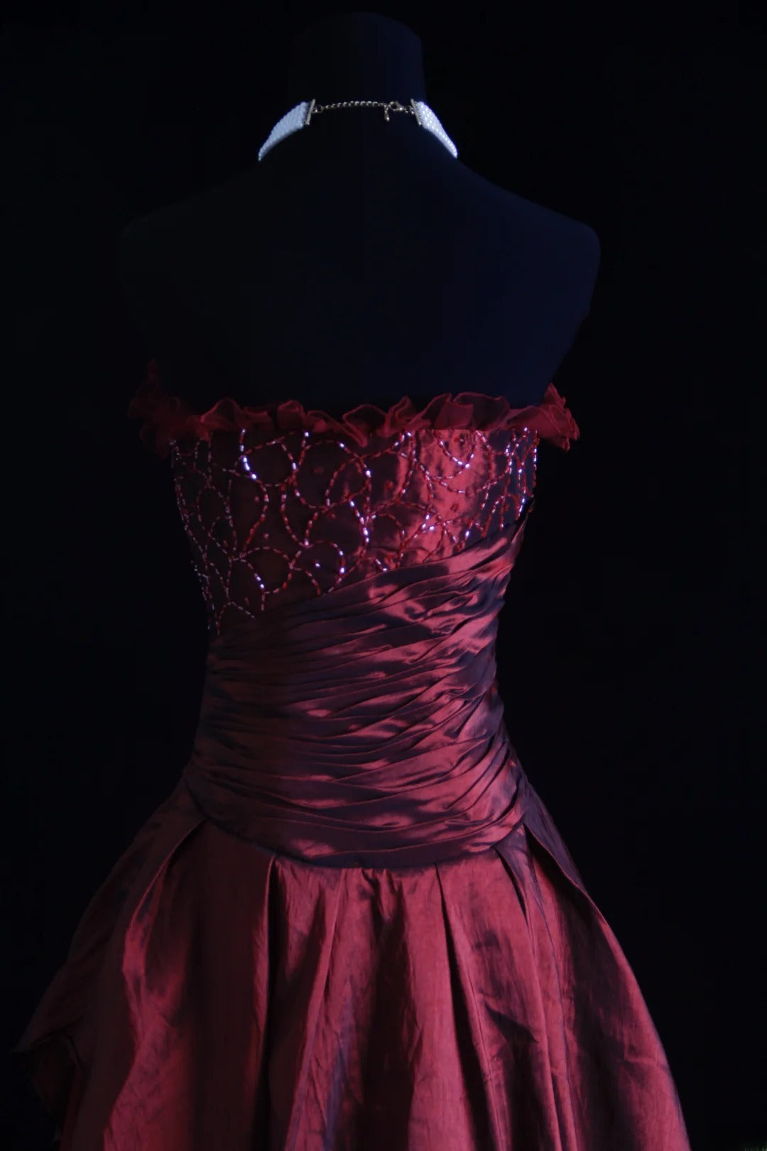 Retro-Ballkleid, trägerlos, burgunderrot, Tüll, 90er-Jahre-Stil, mit Perlen, Abendkleid für Damen, Partykleid, langes formelles Ballkleid, Kleid zum 21. Geburtstag AS006
